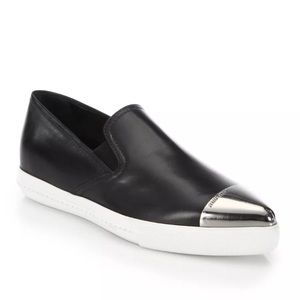 Size 11 / 41 Miu Miu Black Leather Cap Toe Shoe